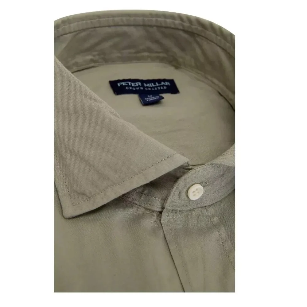 New PETER MILLAR Sojourn Herb Green Garment-Dyed Cotton Sport Shirt Size S_6